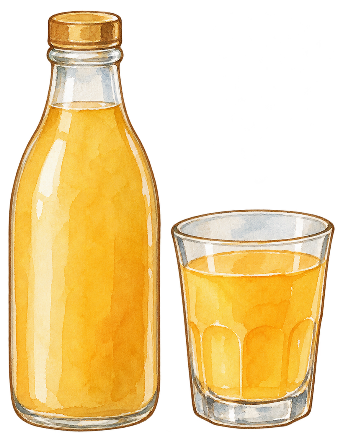 無地の瓶入り飲み物とグラスの水彩イラスト｜忘年会の無料素材 104704に写真・文字を入れる