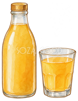 無地の瓶入り飲み物とグラスの水彩イラスト｜忘年会の無料素材 104704