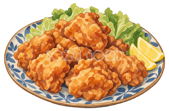 唐揚げの大皿の水彩イラスト｜忘年会の無料素材 104706
