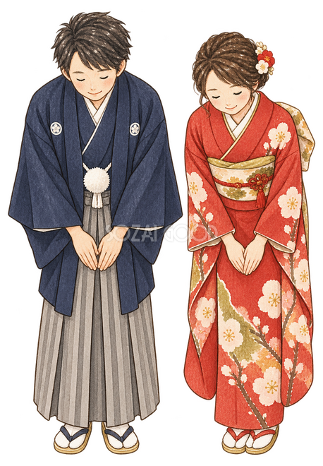 感謝のお辞儀をする成人男女二人イラスト 感謝のお辞儀をする成人男女二人イラスト