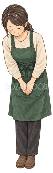 お辞儀する女性店員イラスト