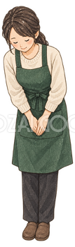 お辞儀する女性店員の水彩イラスト｜年末年始の営業案内の無料素材 104713