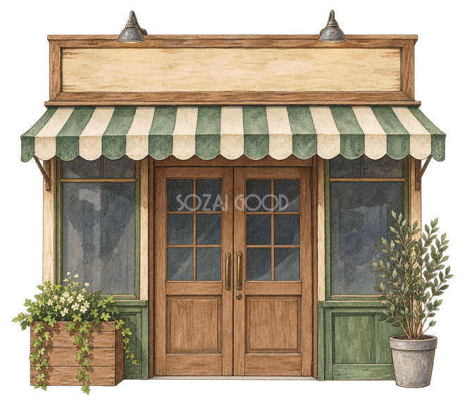 閉じた一般的なお店の入口イラスト