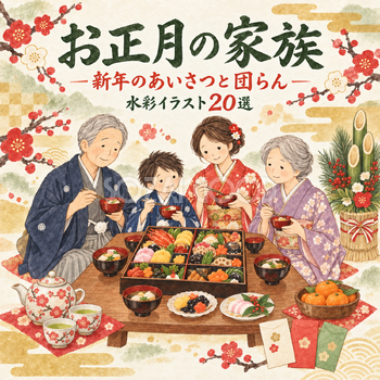 家族で過ごすお正月20選｜水彩イラストの無料素材 104731