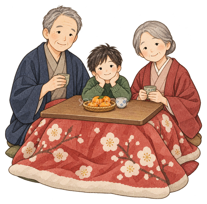 こたつで過ごす家族三人イラスト こたつで過ごす家族三人イラスト