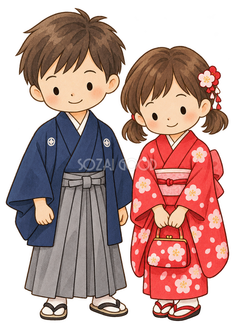 晴れ着の子ども二人イラスト 晴れ着の子ども二人イラスト