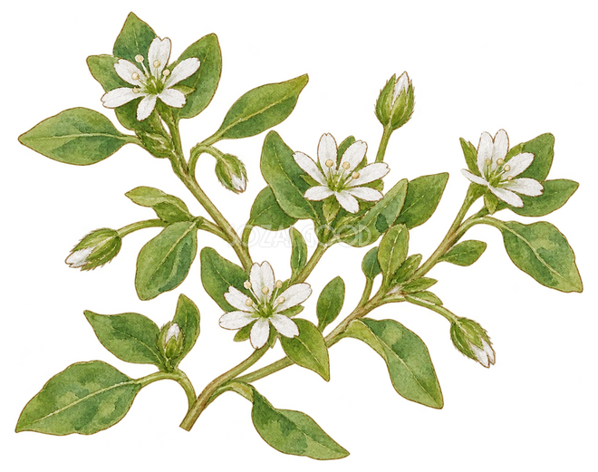はこべらの葉と白い小花イラスト はこべらの葉と白い小花イラスト