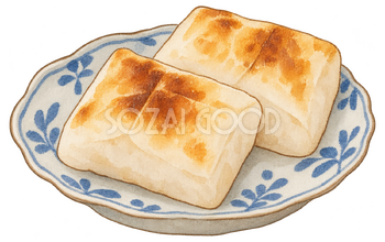 焼いた餅と小皿の水彩イラスト｜七草・鏡開きの無料素材 104769