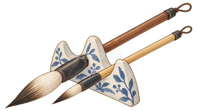 筆二本と筆置きイラスト 筆二本と筆置きイラスト