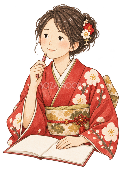 ノートに目標を考える女子学生イラスト ノートに目標を考える女子学生イラスト