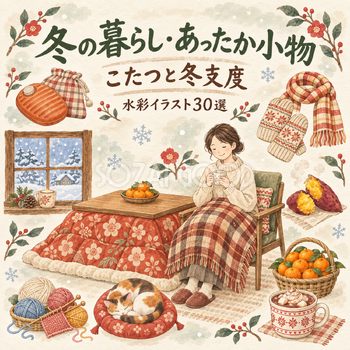 冬の暮らし・あったか小物30選｜水彩イラストの無料素材 104794