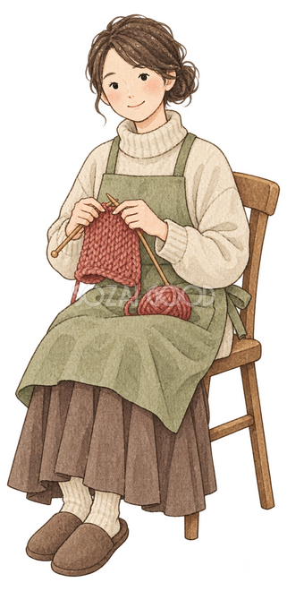 編み物をする成人女性イラスト 編み物をする成人女性イラスト