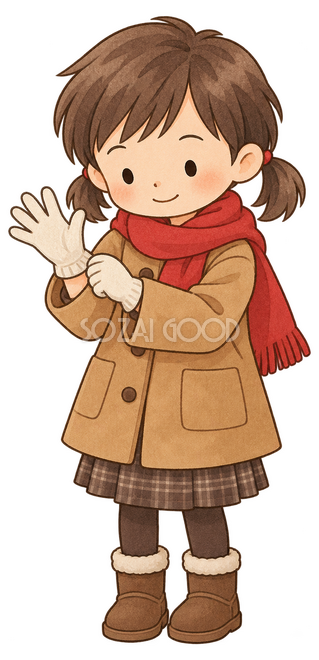 手袋をつける女の子イラスト