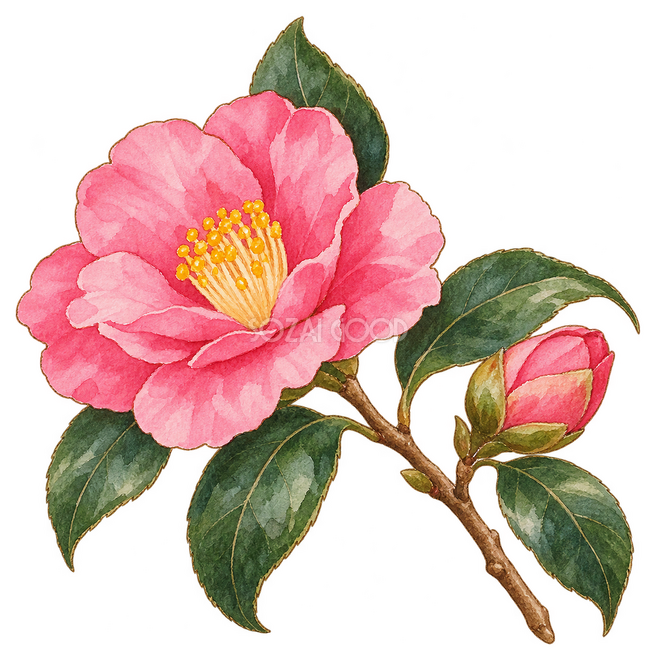 桃色の山茶花イラスト 桃色の山茶花イラスト