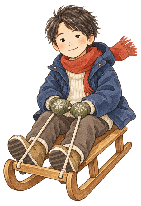 そりに乗る男の子イラスト そりに乗る男の子イラスト
