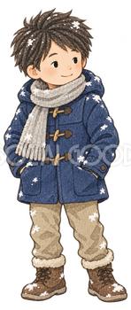冬服の男の子の水彩イラスト｜雪遊びの無料素材 104868