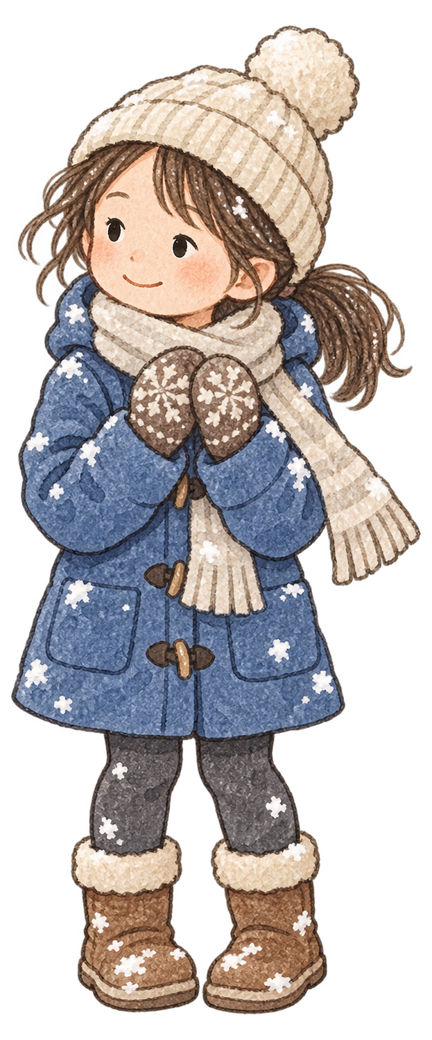 冬服の女の子の水彩イラスト｜雪遊びの無料素材 104869に写真・文字を入れる