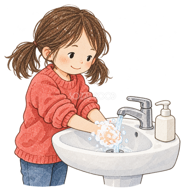 手を洗う女の子イラスト 手を洗う女の子イラスト