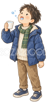 うがいをする男の子の水彩イラスト｜冬の生活習慣の無料素材 104884