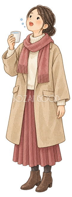 うがいをする成人女性イラスト うがいをする成人女性イラスト