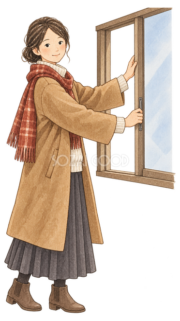 窓を開ける成人女性イラスト 窓を開ける成人女性イラスト