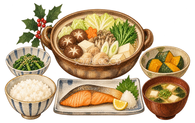 バランスのよい冬の食卓イラスト