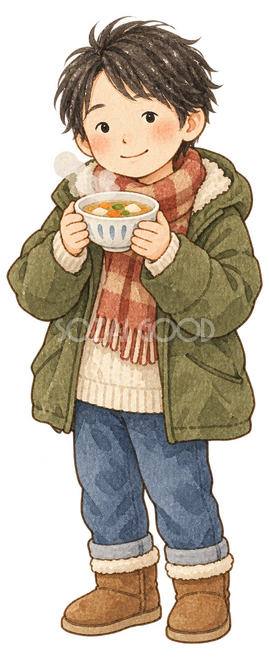 温かいスープを飲む子どもイラスト 温かいスープを飲む子どもイラスト