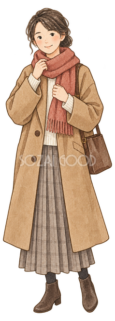 マフラーを巻く成人女性イラスト マフラーを巻く成人女性イラスト