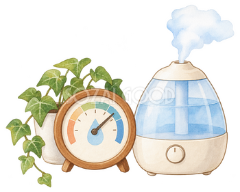 湿度計と加湿器の水彩イラスト｜冬の生活習慣の無料素材 104896