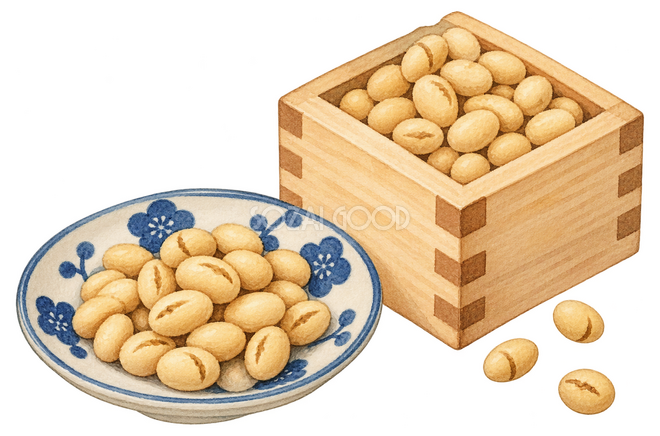 豆の小皿と木の升イラスト