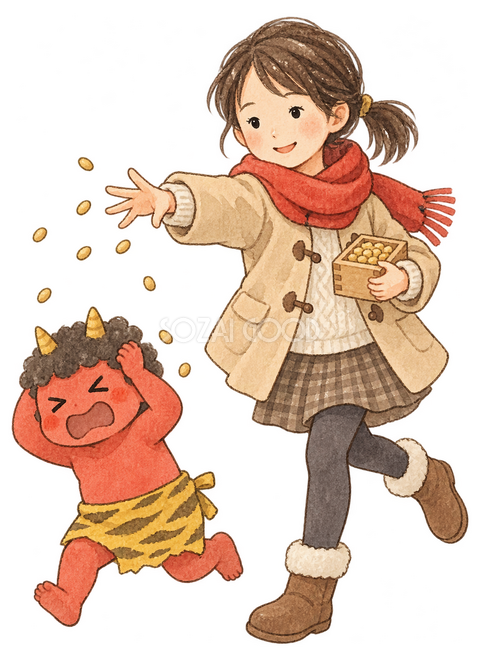 豆をまく女の子イラスト 豆をまく女の子イラスト