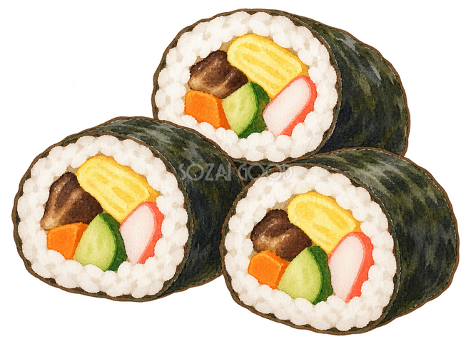 切った太巻き三切れイラスト 切った太巻き三切れイラスト