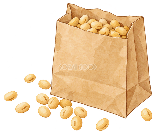 無地の節分用の紙袋と豆イラスト 無地の節分用の紙袋と豆イラスト