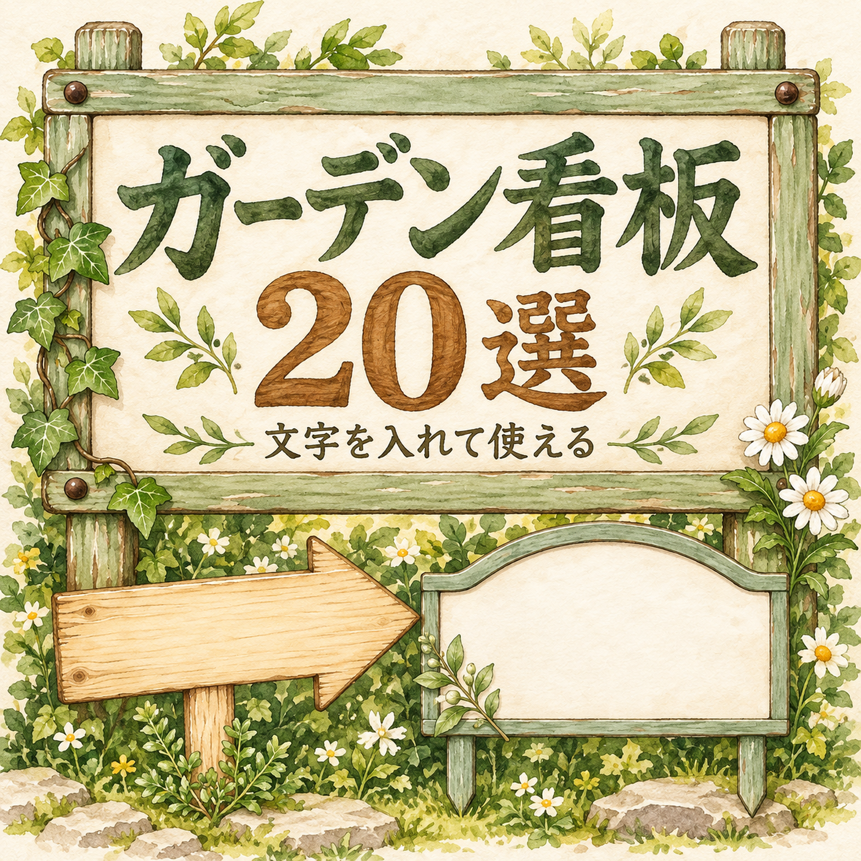 ガーデンの看板20選｜文字を入れられる無料フレームイラスト素材 105008に写真・文字を入れる