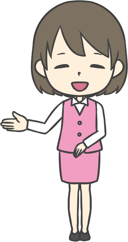 女性案内嬢が手を差し出しご案内に写真・文字を入れる