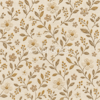刺繍風の花模様・アイボリーと淡い金｜無料背景イラスト素材 105520