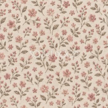 刺繍風の花模様・くすみピンク｜無料背景イラスト素材 105521