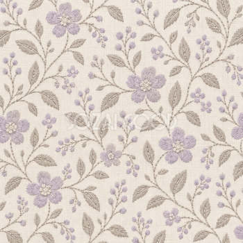 刺繍風の花模様・淡い藤色｜無料背景イラスト素材 105527