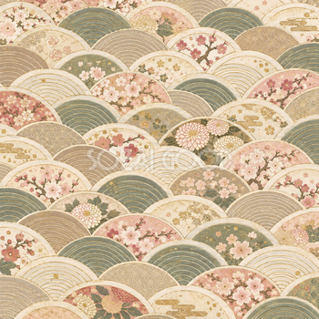 青海波と四季の花・くすみピンク｜無料の和風背景イラスト素材 105651