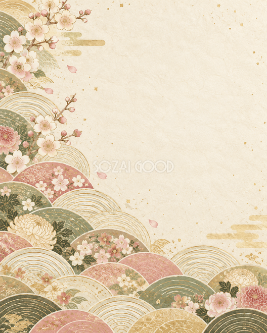 青海波と四季の花の背景10