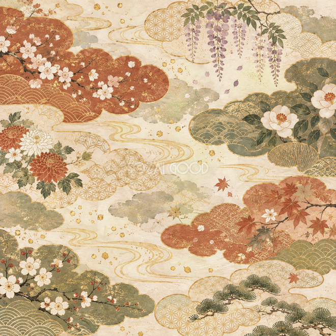 雲と四季の花の背景06 雲と四季の花の背景06