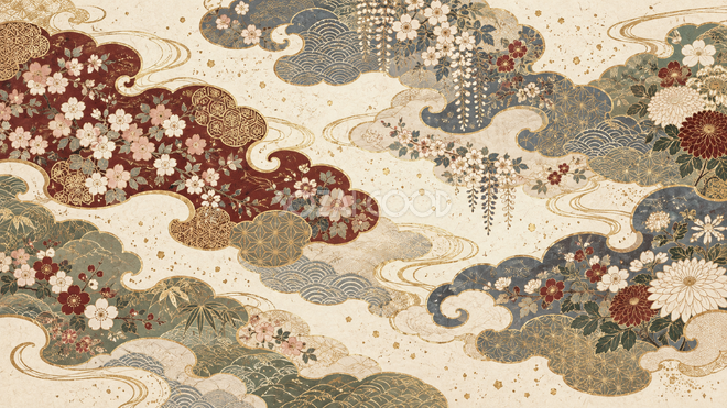 雲と四季の花の背景11 雲と四季の花の背景11