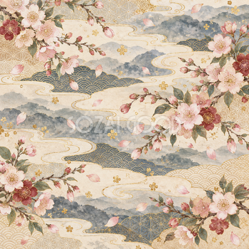 桜と霞・四季の彩り｜無料の和風背景イラスト素材 105728