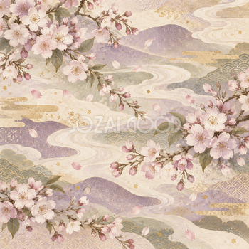 桜と霞・淡い藤色｜無料の和風背景イラスト素材 105739