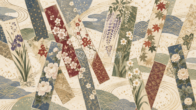 花を描いた短冊の重ね柄の背景11