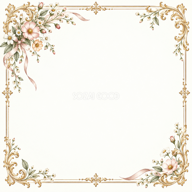 野の花とリボンの正方形フレーム 野の花とリボンの正方形フレーム