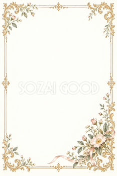 野の花とリボン・右下を飾る縦長｜上品なフレームの無料イラスト素材 105800