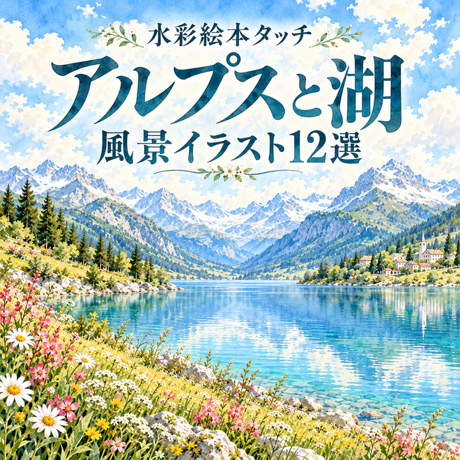 アルプスと湖の水彩風景12選 アルプスと湖の水彩風景12選
