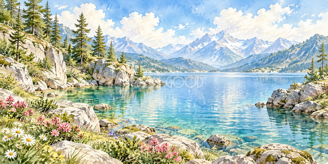岩の入り江の水彩風景