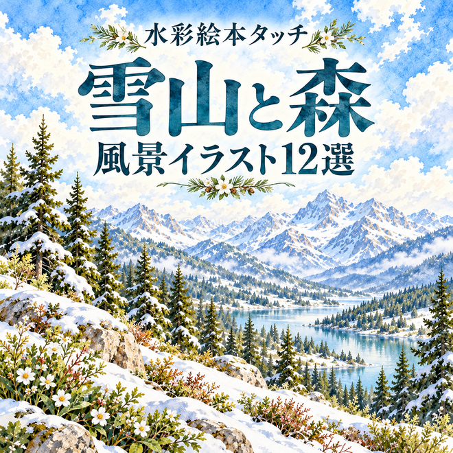 雪山と森の水彩風景12選 雪山と森の水彩風景12選